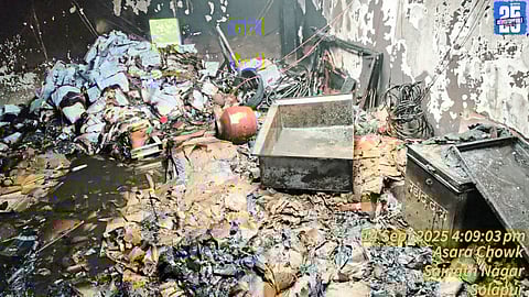 Blaze at Solapur’s Siddi Suzuki and Bajaj showroom; loss estimated at ₹35–40 lakh.