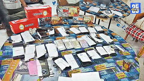 Police seize ₹35 lakh material in gambling den raid at Amrapur, Kadgaon taluka.