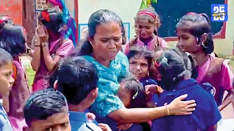 Students bid an emotional farewell to their transferred teacher at BBDarfal ZP School, expressing their heartfelt emotions.