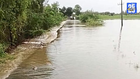 Waterlogged roads and flooded Pitapur and Shirsi bridges in Akkalkot after heavy rainfall.