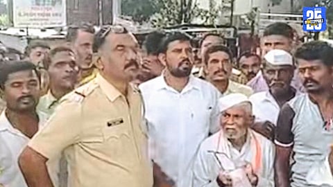 "Farmers in Barshi stop Minister Gogavale’s car during inspection; Rajendra Raut pacifies agitators."