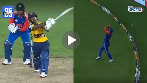 Axar Patel drops the catch and the ball clears the rope, but Sri Lanka get zero runs as umpire had already signaled a dead ball  