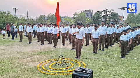 "PM Narendra Modi acknowledges RSS volunteers for their role in disaster relief and community service."