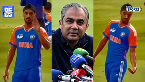 Arshdeep Singh reacts during practice as Pakistan lodges ICC complaint over his alleged hand gesture.