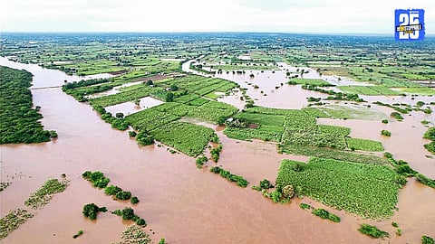 "Rescue teams work in flood-affected areas as heavy rains batter North Maharashtra and Marathwada."