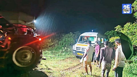 Flooded fields and overflowing reservoirs in Nagar Taluka as torrential rains threaten villages and farms.