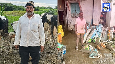 Floodwaters from the Sina River submerge fields and homes in Shivni, leaving farmers devastated.