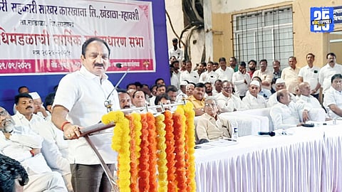 Minister Makarand Patil pledges to make Khandala Sugar Factory debt-free in five years with collective cooperation.”