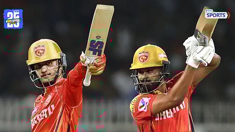 Priyansh Arya celebrates his century as Shreyas Iyer and teammates dominate Australia A’s bowling attack.