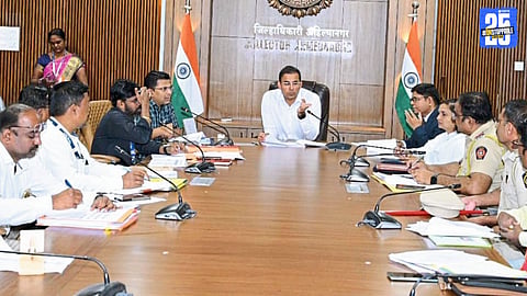 District Collector Dr. Pankaj Ashiya during the Animal Welfare Committee meeting discussing leopard prevention measures and inter-departmental coordination.