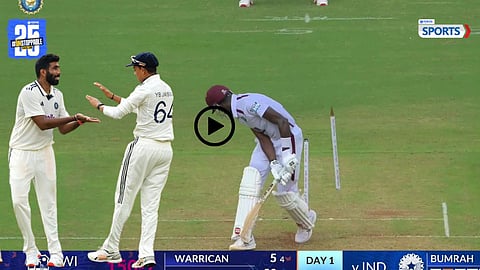 Jasprit Bumrah celebrates after bowling Justin Greaves with a perfect yorker