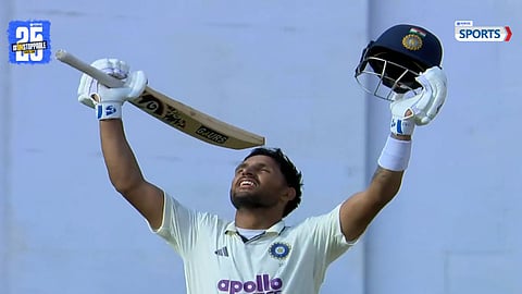 Dhruv Jurel celebrates his maiden Test hundred