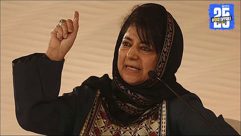 "Former J&K Chief Minister Mehbooba Mufti addressing media on Gen-Z rise in Ladakh and POK politics."