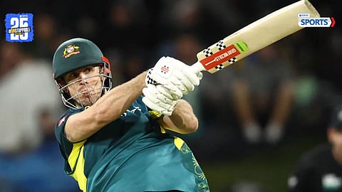 Mitchell Marsh celebrates his unbeaten 103* in Australia’s successful chase against New Zealand
