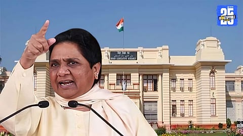BSP chief Mayawati addressing a press conference announcing her party’s independent participation in the Bihar Assembly elections.