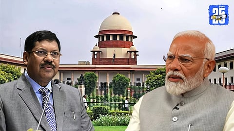 Prime Minister Narendra Modi speaks with Chief Justice D.Y. Chandrachud Gavai after a shocking courtroom incident where a lawyer attempted to throw a shoe.