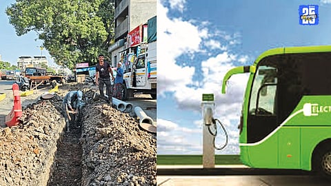 Work in progress on 33 kV line from Vasant Vihar to Budhwar Peth for Solapur’s upcoming electric bus service.