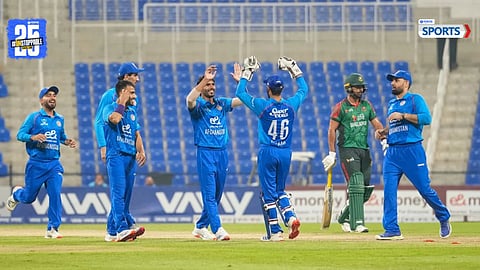 Afghanistan cricket team celebrates their world-record 200+ run victory over Bangladesh in Abu Dhabi ODI