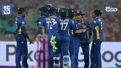 Sri Lanka Women celebrate after stunning Bangladesh with a dramatic last-over victory in the ODI World Cup.