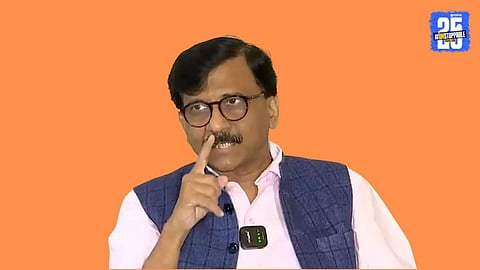 Sanjay Raut addressing a press conference in Mumbai, accusing BJP and Mahayuti of winning Maharashtra elections through vote theft, corruption, and fake narratives.