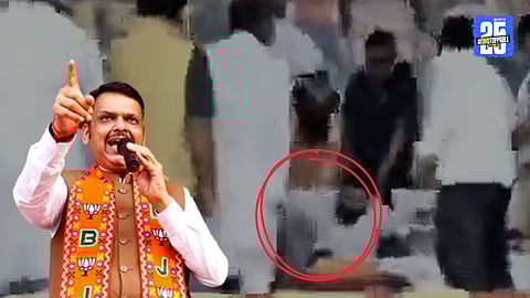 Devendra Fadnavis Chair Breaks on Stage Chaos During Bihar NDA Campaign Video Viral