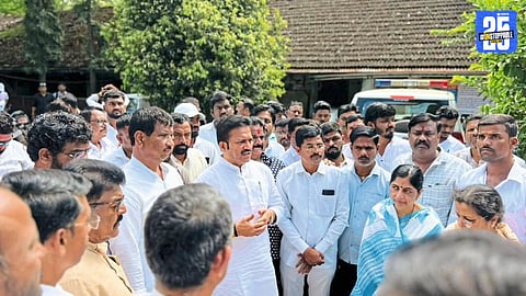 “MLA Shashikant Shinde leads protest in Koregaon; demands action from police within two days.”