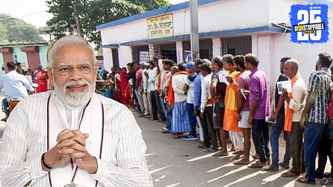 Prime Minister Narendra Modi reacts to the record-breaking voter turnout during the first phase of the Bihar Assembly Elections, praising citizens for their democratic enthusiasm.