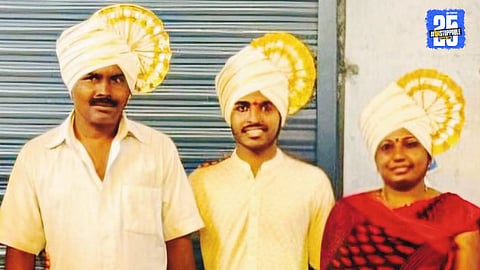 Omkar with his proud parents after achieving success in the CA exam — a moment filled with tears of joy and pride.