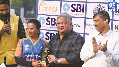 Solapur’s Ganga celebrates after being named Player of the Match in India’s victory over Sri Lanka in the Blind Women’s T20 World Cup opener.