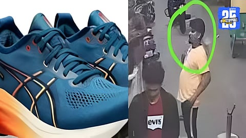 CCTV footage showing the thief entering the Bengaluru Ganesh temple barefoot and escaping with the engineer’s branded shoes.