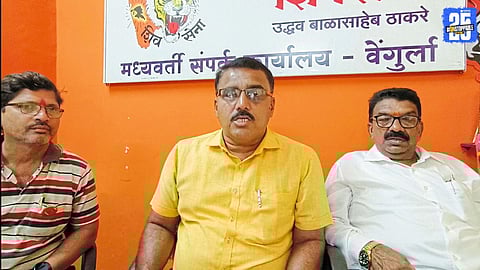 Thackeray Shiv Sena’s Sandesh Nikam announcing a Hindutva-centric strategy for the upcoming Vengurla elections.