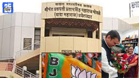 BJP workers rejoice after Asha Pandit is declared elected unopposed in the Satara Municipal Council.