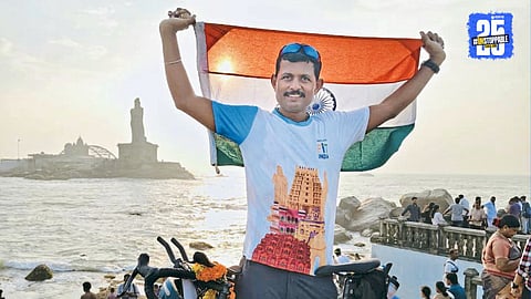 Police Constable Amrit Khedkar after completing his remarkable 4,250 km cycle rally in just 15 days.