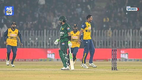 Babar Azam walks back disappointed after another duck