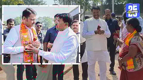 Jaydatt Kshirsagar seen welcoming Devendra Fadnavis at the Beed helipad but absent from the main rally, increasing political speculation among party workers.