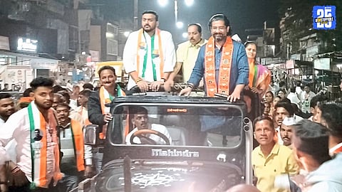 Shivendrasinhraje Bhosale addressing BJP supporters during a campaign rally in Medha.