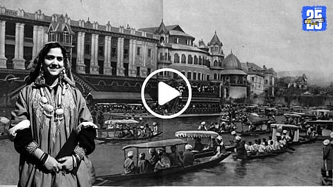 Rare footage from 1990s Kashmir: Indian Army convoy passes through Srinagar streets while children play and shikaras float on Dal Lake amid heavy security.