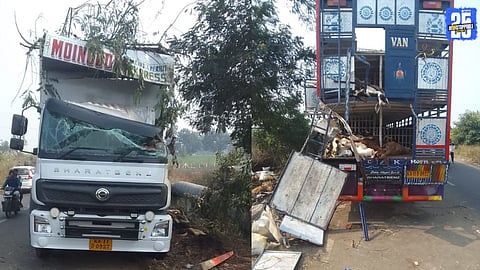 Goat-Laden Truck Overturns at Dangerous Curve Near Vhannur