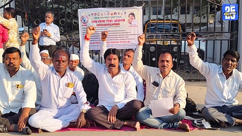 Farmers of Solapur district stage an indefinite protest outside the Sugar Commissioner’s office in Pune,