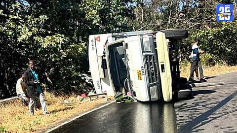 Tempo Overturns While Descending Pabe Ghat