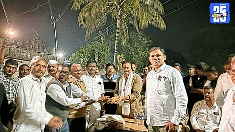 MLA Shashikant Shinde addressing party workers and supporters during a meeting.