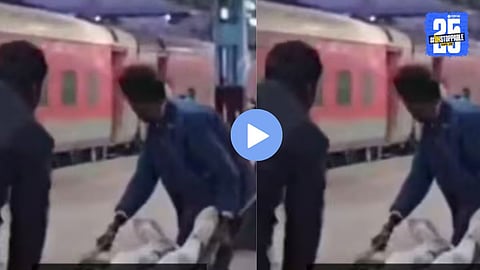 A viral video shows passengers rushing a collapsed man on a luggage trolley at Ujjain Railway Station after he suffered a heart attack while boarding a train.