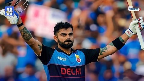 Virat Kohli celebrates his 58th List A century during the Vijay Hazare Trophy match for Delhi