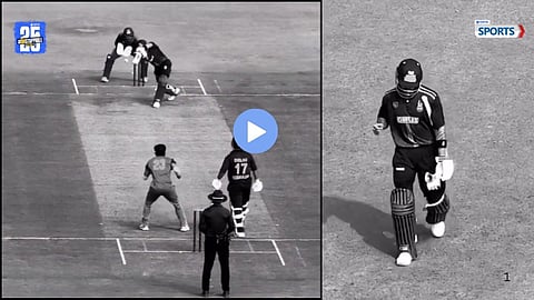 Virat Kohli applauds the Gujarat spinner after being clean bowled in a Vijay Hazare Trophy match