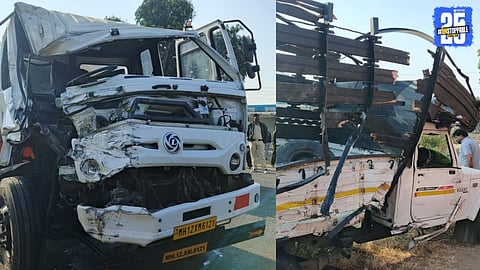 Rescue teams and police at the accident spot on the Ahilyanagar–Kalyan highway after a major collision.