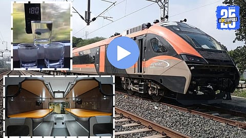 The Vande Bharat Sleeper Train during its successful high-speed trial, demonstrating exceptional stability even at 180 kmph without water spilling from a glass.