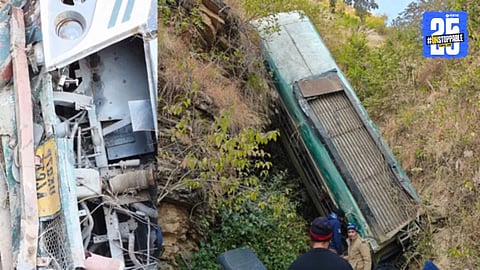 Rescue teams at the accident site in Almora district, Uttarakhand, after a passenger bus plunged into a deep gorge causing multiple casualties.