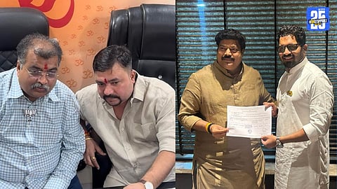 BJP leaders celebrating Mahesh Patil’s unopposed victory in Dombivli.