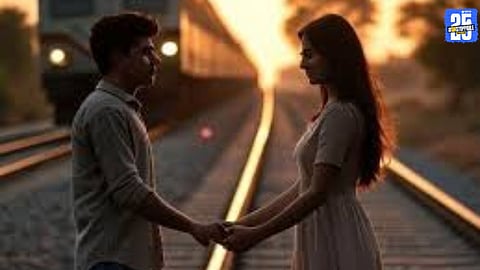 Police personnel at the railway track in Kolya after the tragic incident involving a young couple.