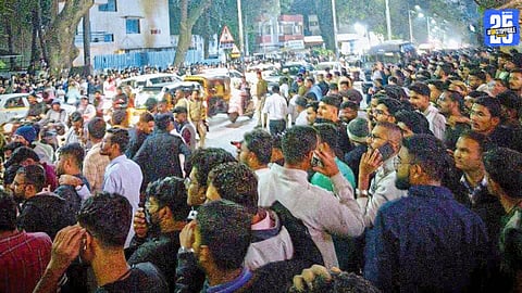 Competitive exam students protesting on Pune roads demanding justice over delayed recruitment advertisements.